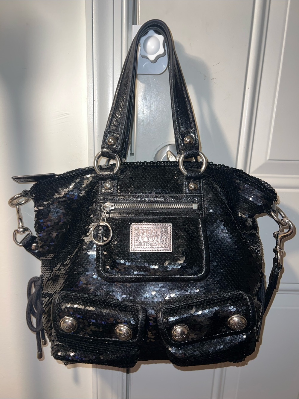 Coach Poppy Spotlight 13821 Black Sequin Tote Bag Shoulder Handbag Y2K Rare